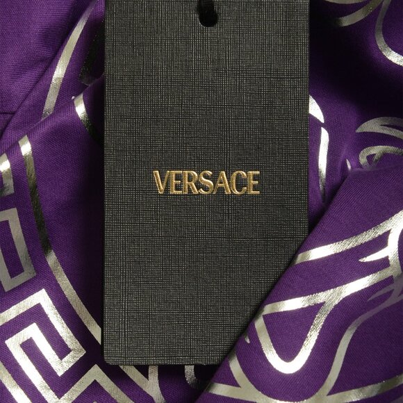 Versace Men's Purple & Silver Medusa Logo Print Short Sleeve T-Shirt US M IT 50 - Picture 5 of 6